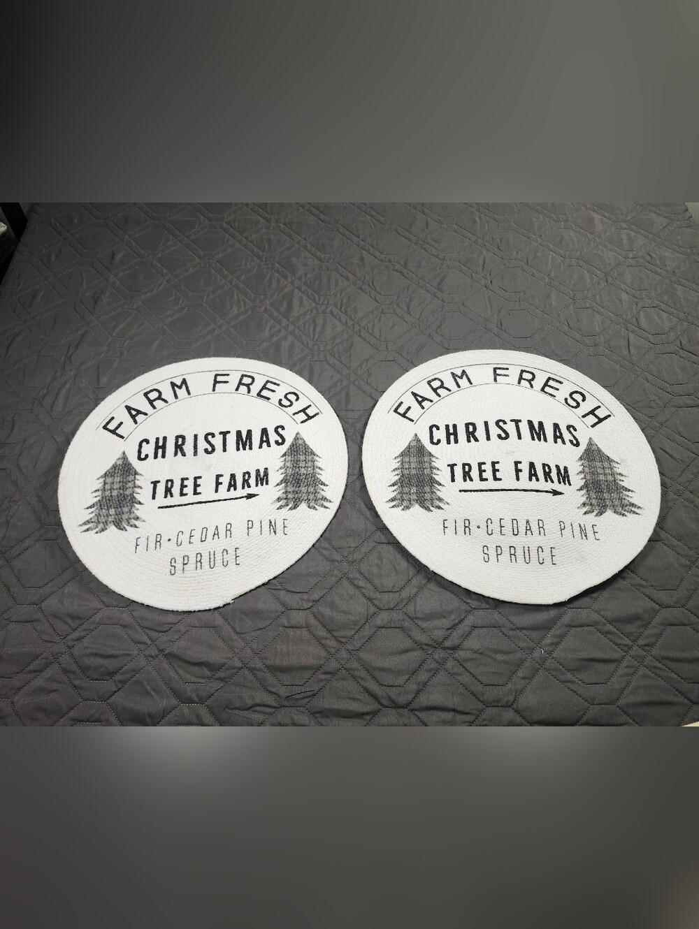 Farm Fresh Christmas Tree Farm Round Holiday Placemats - White